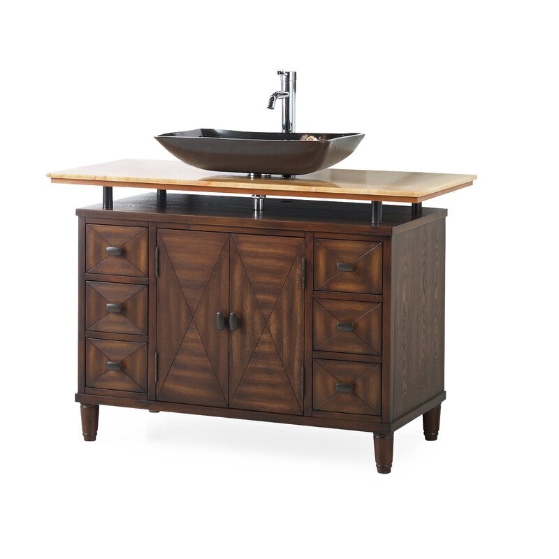 Honey Colored Wood Bathroom Vanity Base For Vessel Sink | Foter