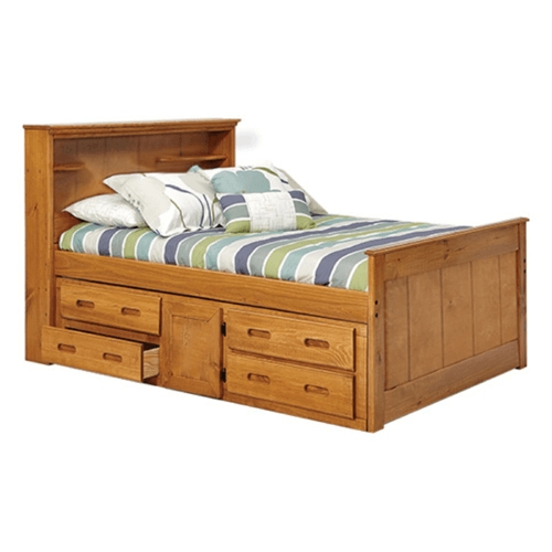 Honey Oak Captains Bed with Integrated Drawer Pulls