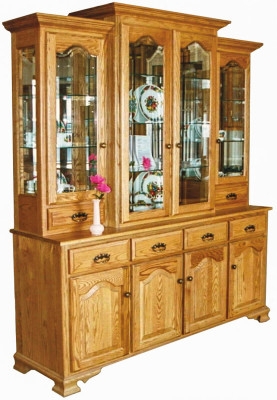 Honey Oak China Hutch with Tiered Silhouette and Arched Panels