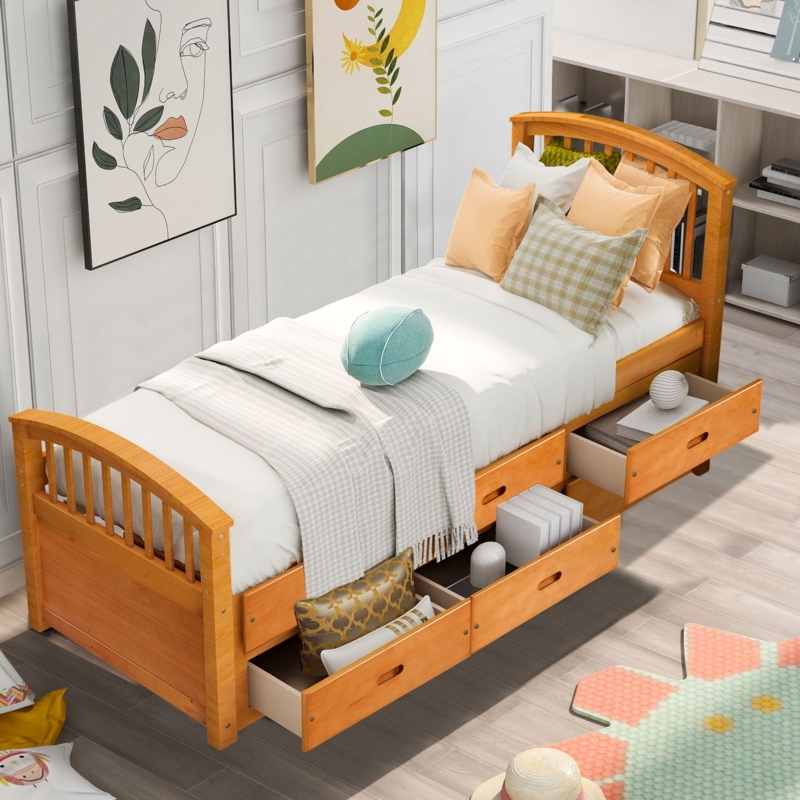 Honey Oak Platform Captains Bed Slatted Frame
