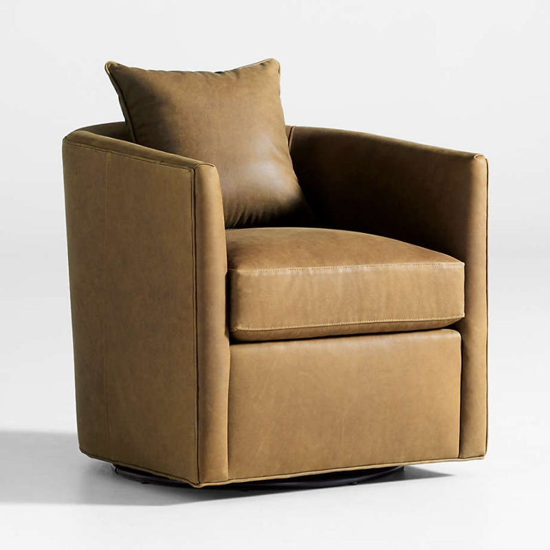 Honey Tan Accent Chair Compact Barrel Swivel Visible Stitching