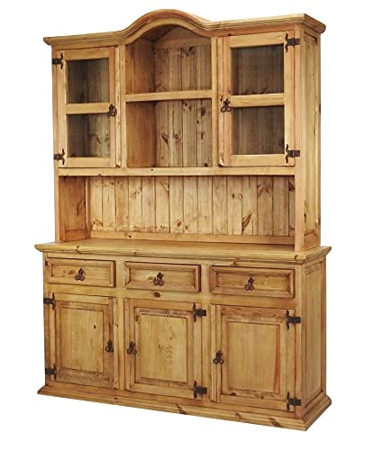 Honey Wood Hutch Glass Doors With Wrought Iron Hardware