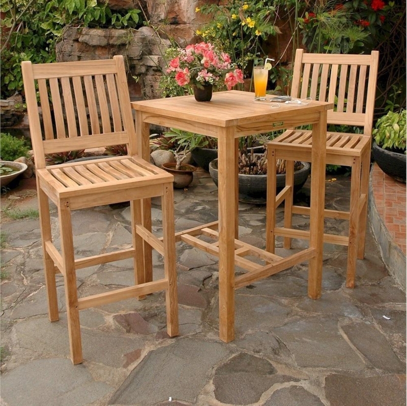 Honey Wood Outdoor Bar Set with Slatted Design Details