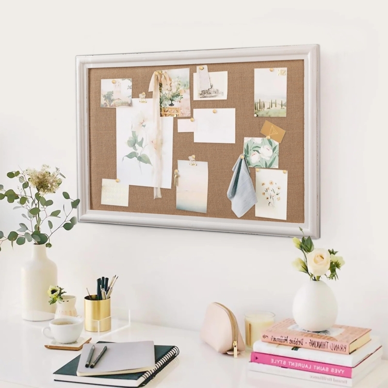 Horizontal Bulletin Board, Burlap Textured Cork, Molded Frame, 10x24.