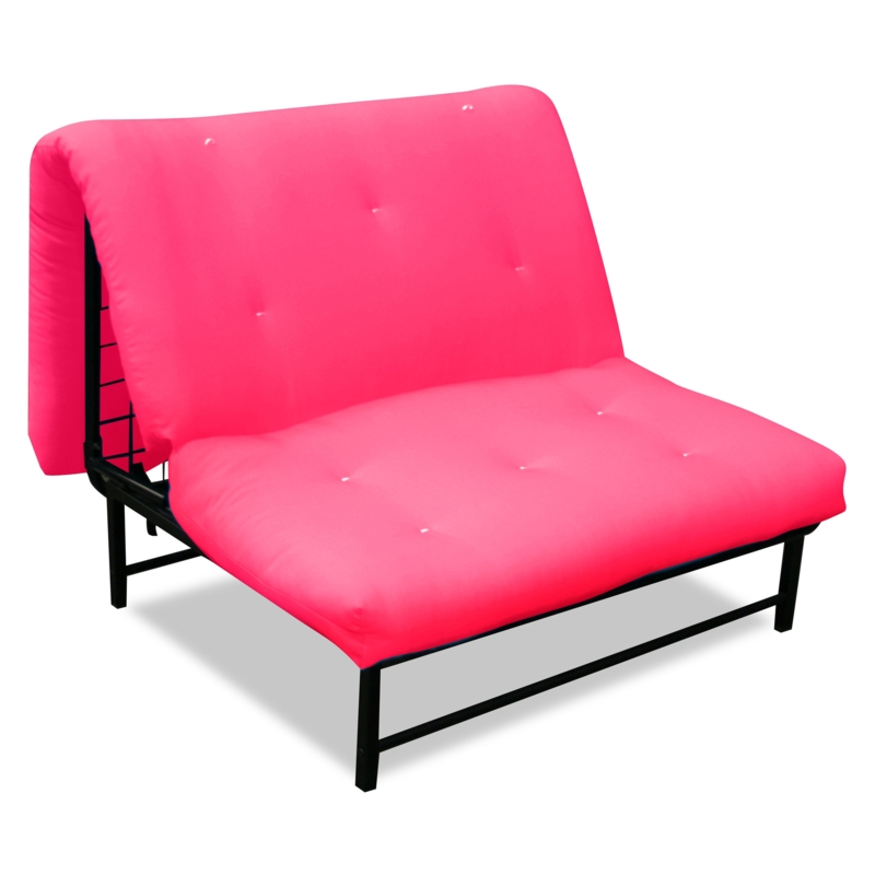 Hot Pink Futon Chair, Matte Black Metal Frame, Modern Dorm Seating