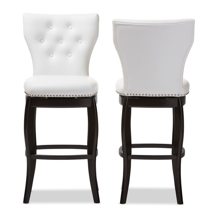 Hourglass Backrest Swivel Bar Stool with Nailhead Trim Details