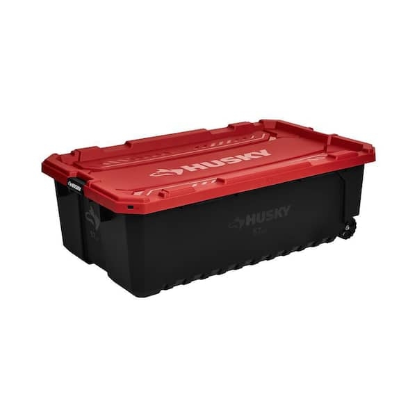 Husky 57 Gallon Rolling Storage Tote with Reinforced Red Lid