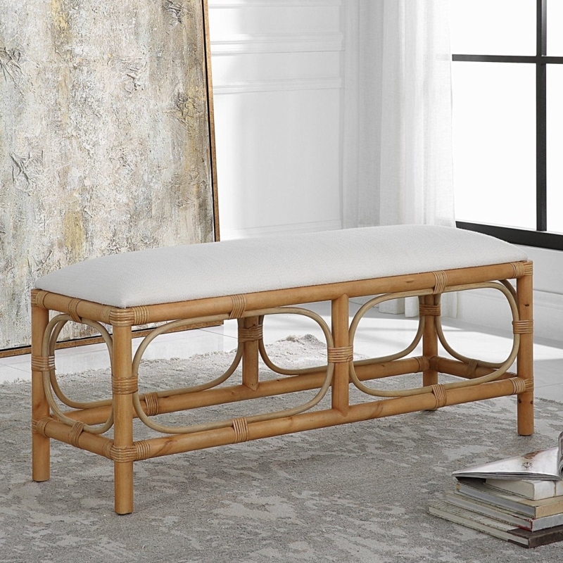 Indoor Bench Oval Supports Rattan Binding Bohemian Bedroom