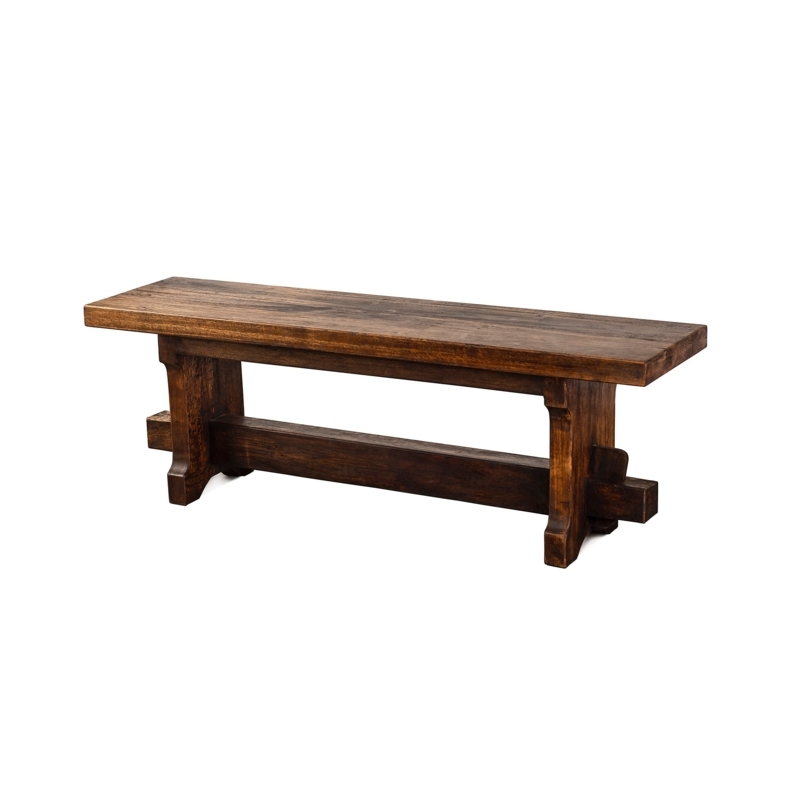 Indoor Bench Trestle Base Dark Walnut Stain Solid Reclaimed Wood