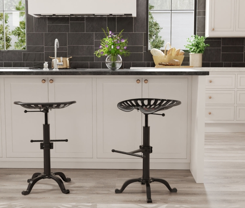 Industrial Adjustable Bar Stool Matte Black Perforated Screw Post
