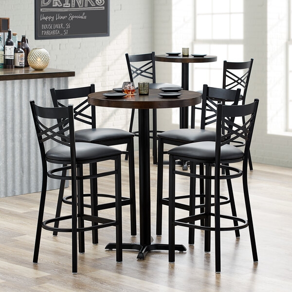 Industrial Bar Height Set Cross Back Stools Espresso Finish