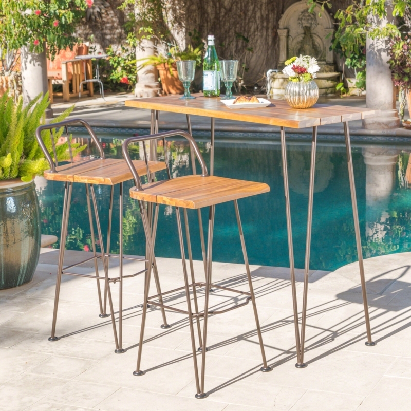 Industrial Bar Set with Hairpin Legs and Wood Slats