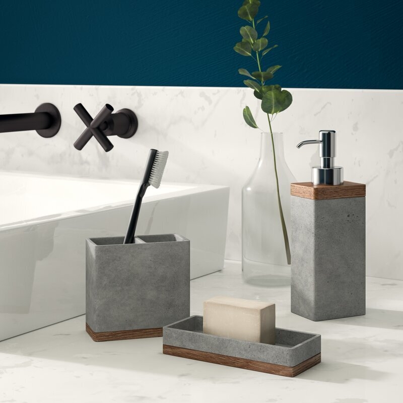 Industrial Chic Bathroom Set with Two Toned Concrete and Wood Base