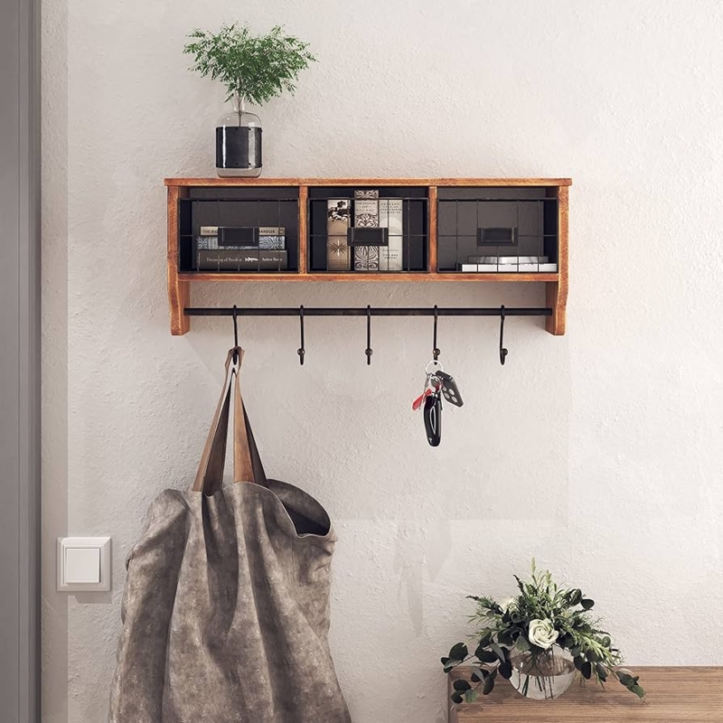 Industrial Entryway Organizer with Wire Baskets and Rod