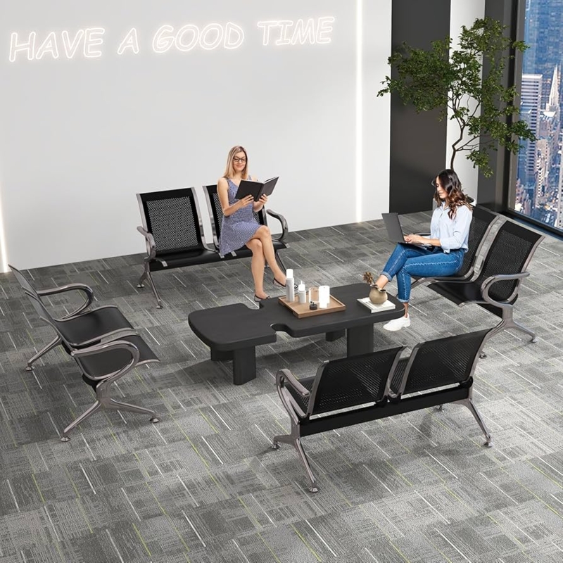 Industrial Lobby Seating Black Mesh Perforated Back Metallic Frame