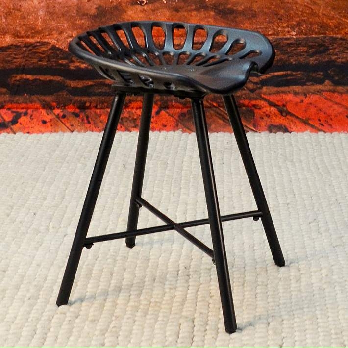 Industrial Matte Black Bar Stool Perforated Tractor Seat X-Brace