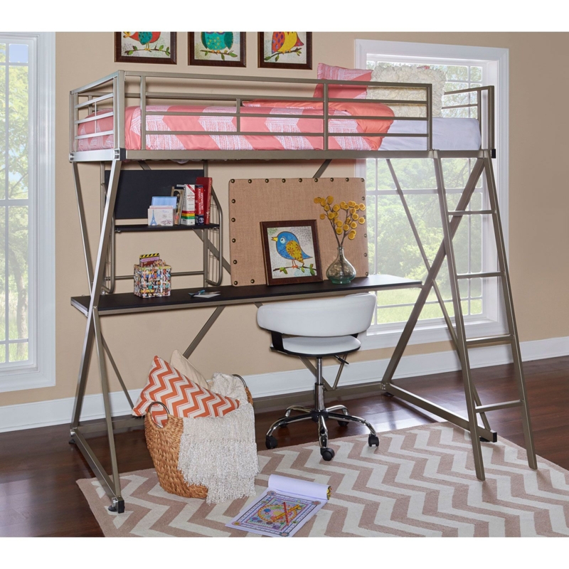 Industrial Pewter Z-Frame Loft Bed with Workstation
