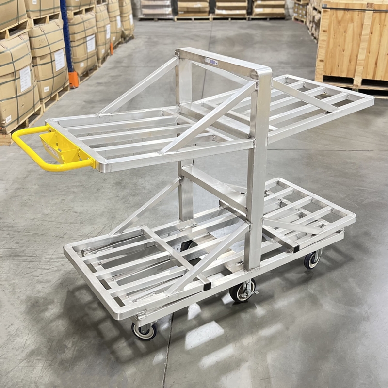 Industrial Picking Cart with Slatted Shelves and Six-Wheel Base