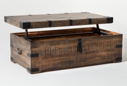 Industrial Rustic Lift Top Trunk Coffee Table: Black Hardware