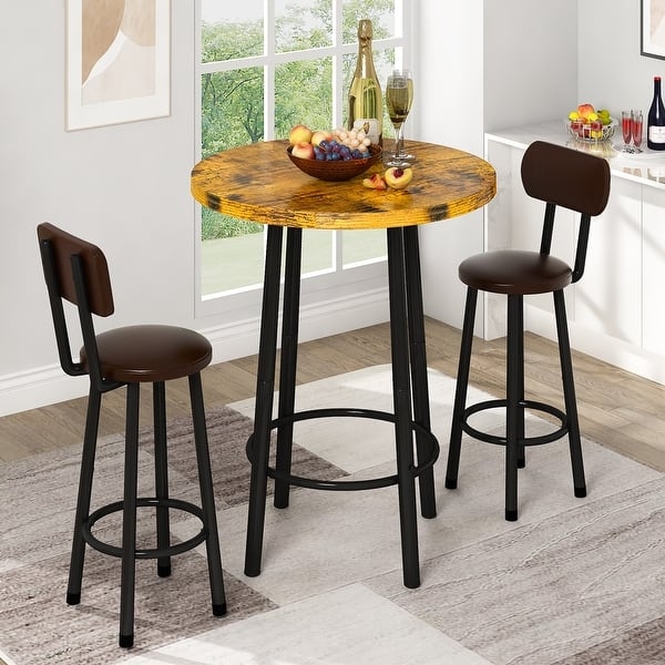 Industrial Space Saving Bar Dining Set Distressed Wood Finish