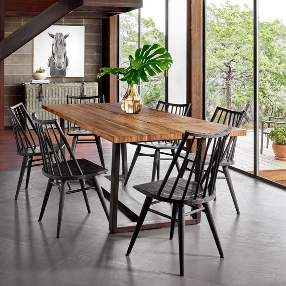 Industrial Spindle Back Chair Matte Finish Splayed Legs Rustic