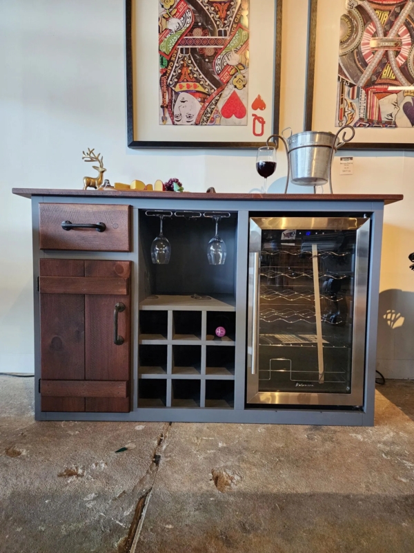 Industrial Style Bar Cabinet with Shutter Door and Integrated Fridge
