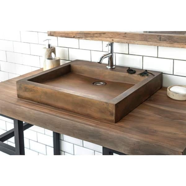 Industrial Style Rectangular Cement Vessel Sink in Vintage Brown Finish