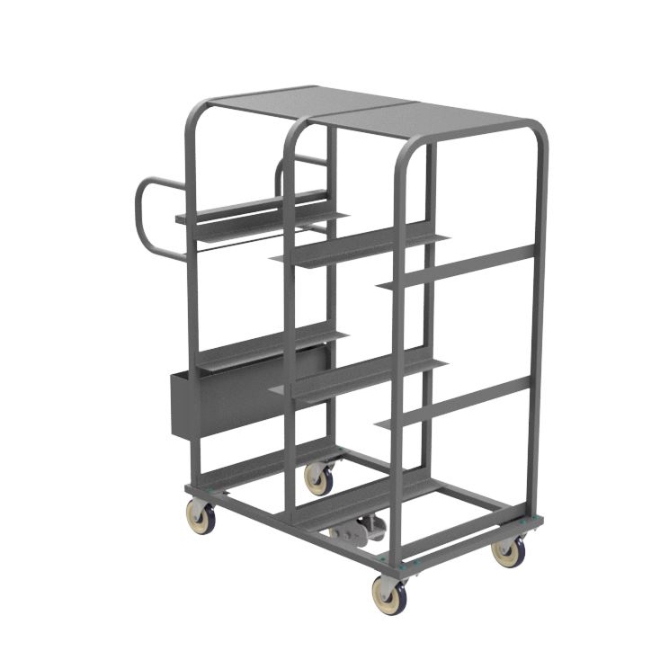Industrial Utility Cart with Side Storage Bin and Lipped Shelves