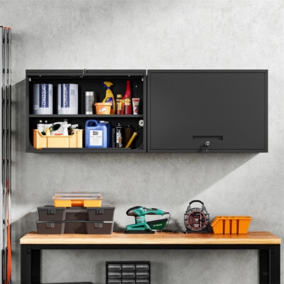 Industrial Wall Storage Cabinet with Matte Black Flip-Up Doors