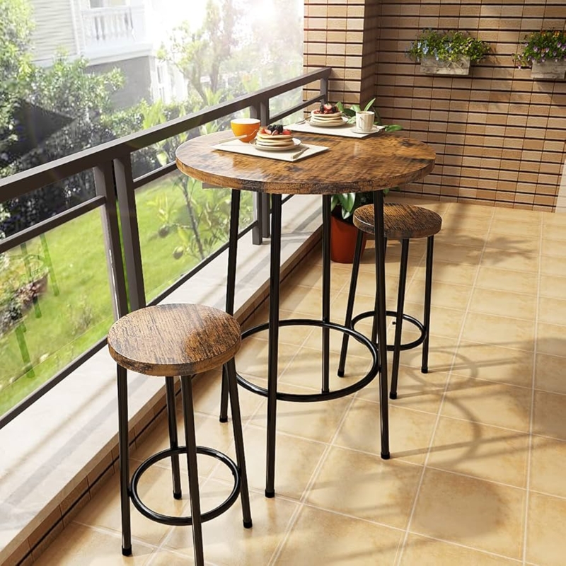 Industrial Wood and Metal Bar Dining Set for Small Spaces