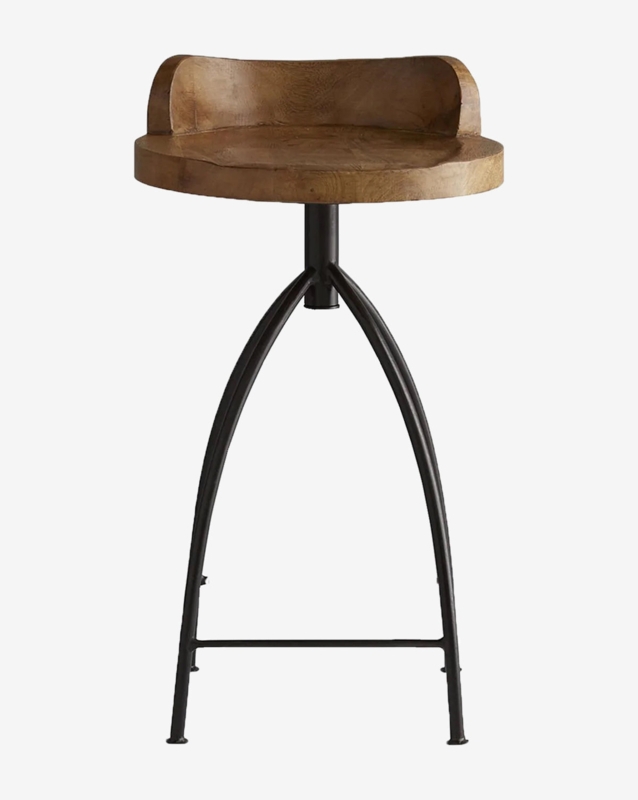 Industrial Wood Counter Stool Arched Legs Thick Walnut Seat