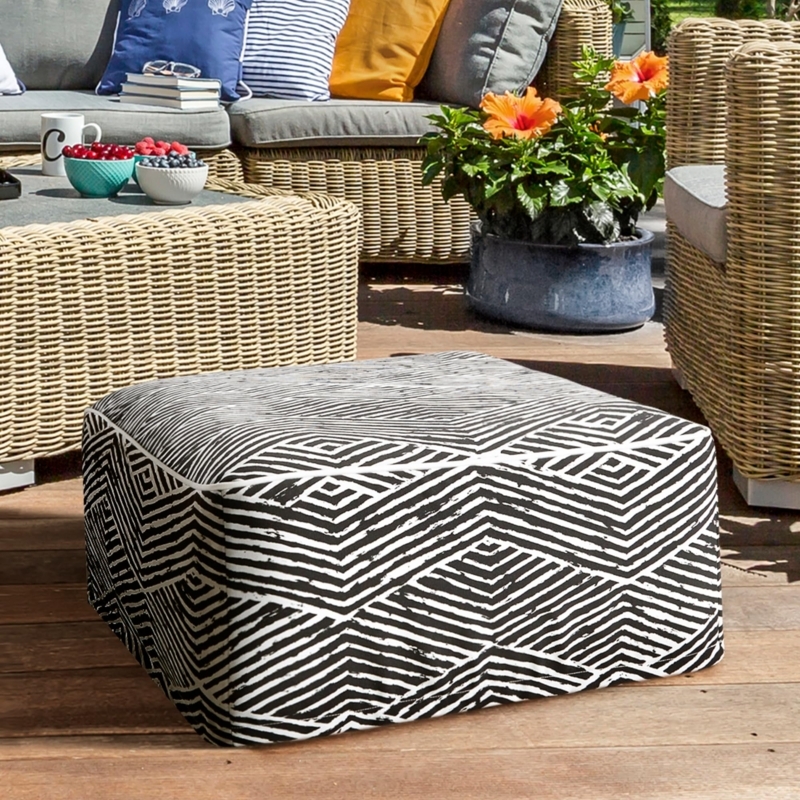 Inflatable Pouffe Chevron Line Pattern Black And White Patio Ottoman