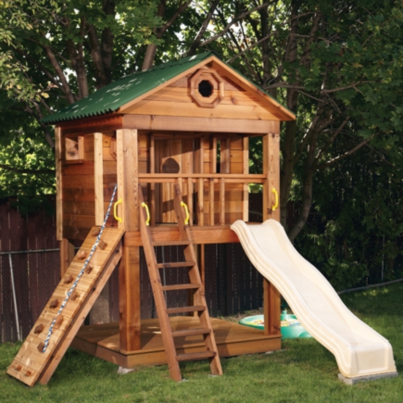 Interactive Play Kitchen Kids Cedar Wood Playhouse With Slide & Play  Kitchen - Outdoor Backyard Fun For Ages 3-12 Kids Playhouse