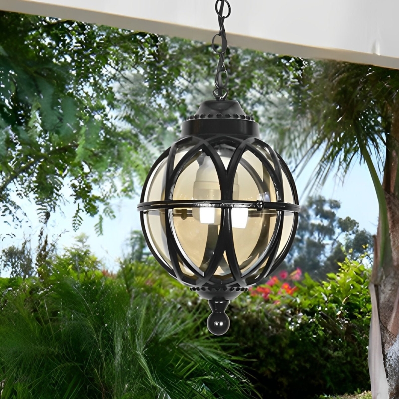 Interlocking Arches Pendant, Spherical Cage Vintage Patio Light.