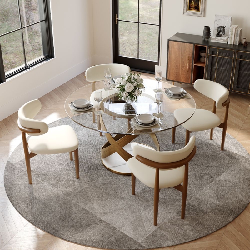 Interlocking Ribbon Base Round Dining Table Wood Tone