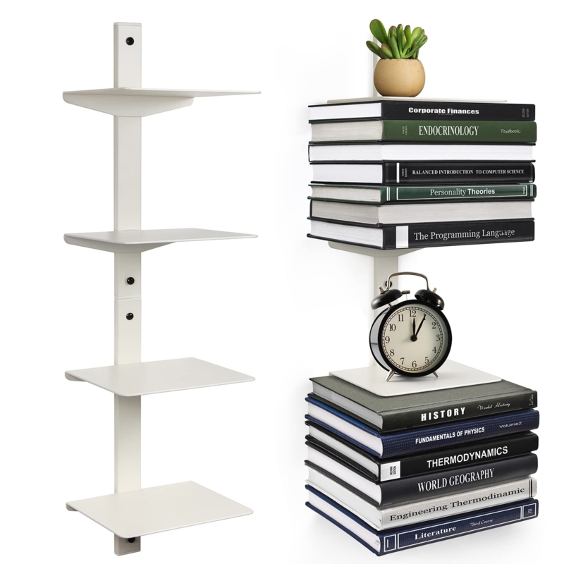 Invisible Metal Spine Bookshelf with Four Tiers and Rounded Corners