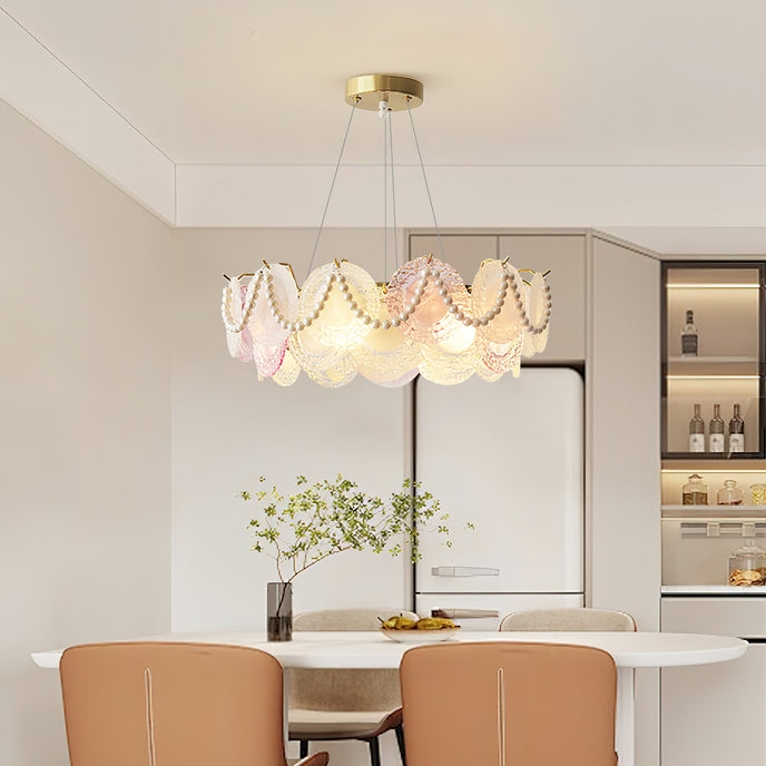 Iridescent Pearl Pendant Light with Draped Bead Accents