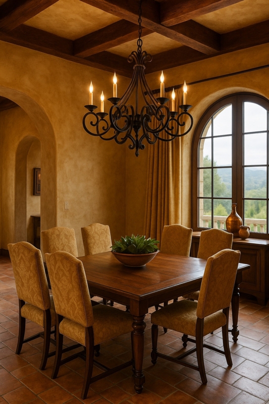 Iron Chandelier Tuscan Style Scrolled Arms Candle Lighting Dining Room