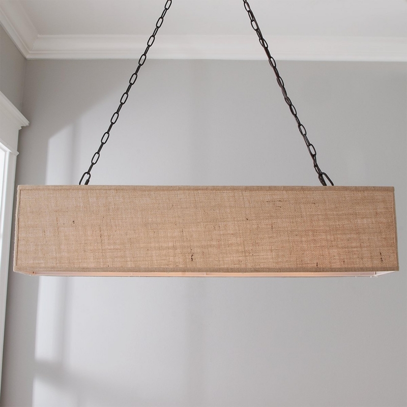 Island Chandelier Rectangular Burlap Shade Dual Chain Rustic Textured Light
