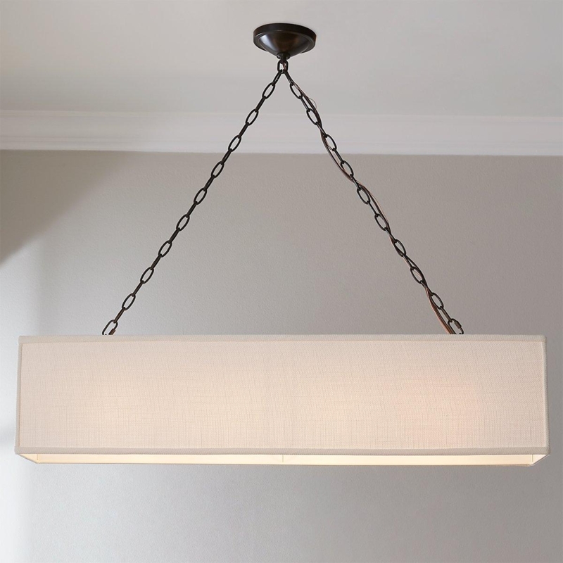 Island Chandelier Woven Texture Rectangular Shade Warm Beige Linear Shaded