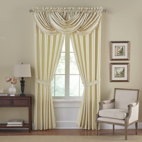 Ivory Faux Silk Waterfall Swag Valance with Blackout Lining