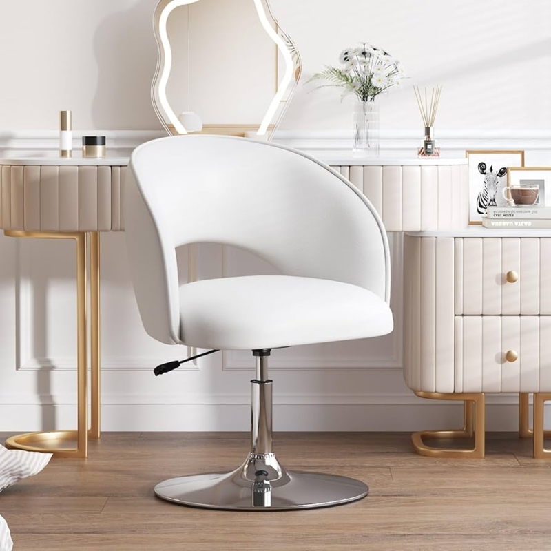 Ivory White Vanity Chair with Curved Open Back Design