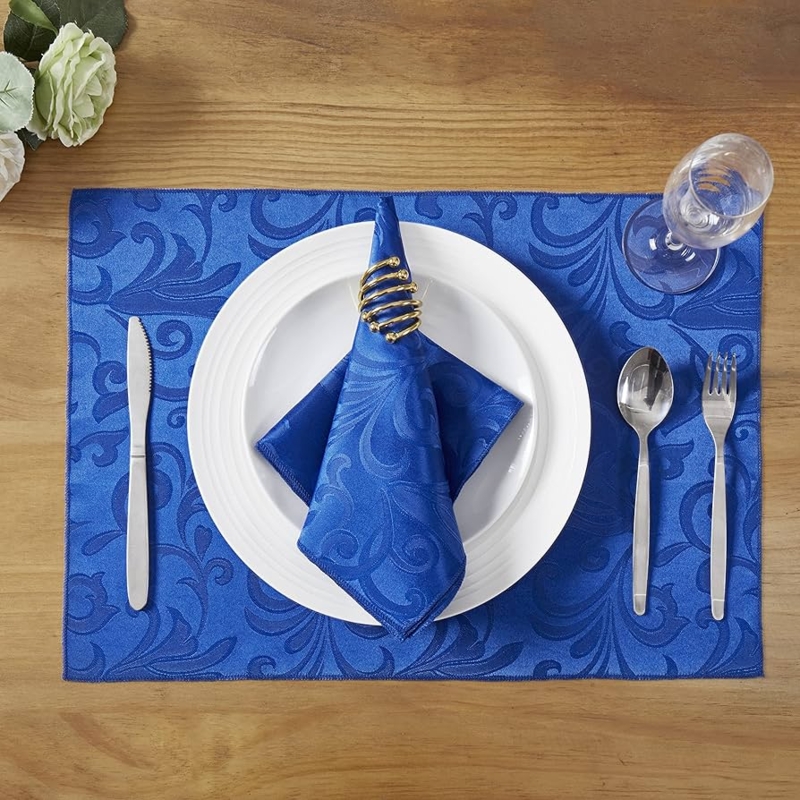 Jacquard Placemat Royal Blue Scroll Damask Pattern Formal Dining