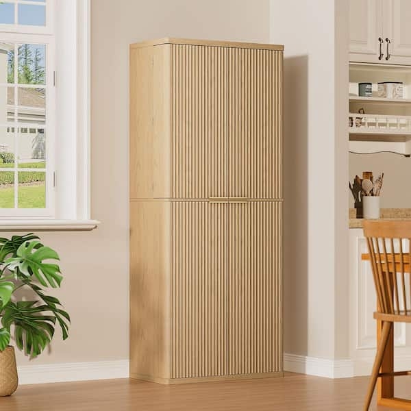 Japandi Pantry Cabinet with Reeded Doors and Gold Handles