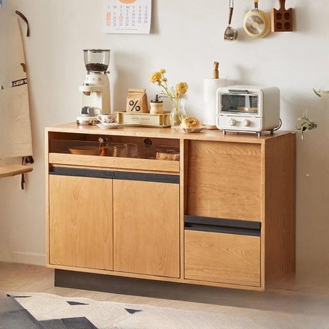 Japandi Sideboard Cabinet with Sliding Doors and Glass Front Drawer