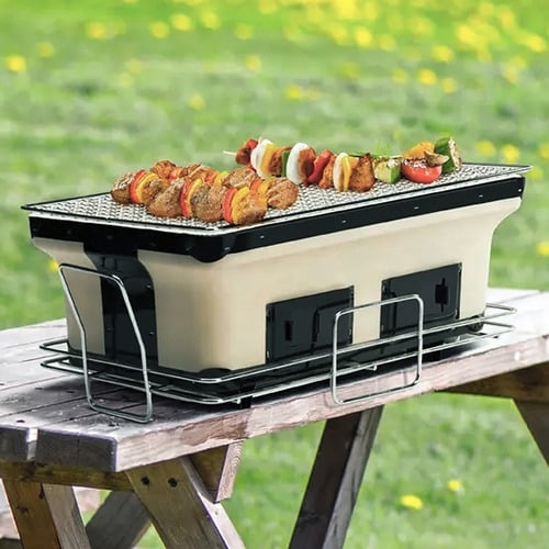 Japanese Hibachi Tabletop Grill Ceramic Like Body Wire Frame Stand