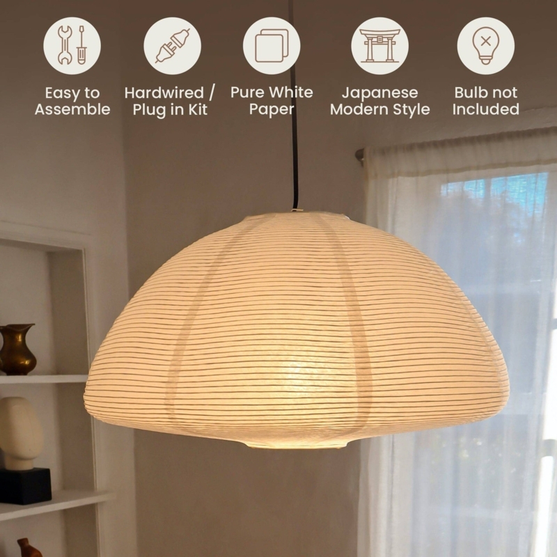 Japanese Paper Lantern Pendant Oblate Shape Ribbed Texture