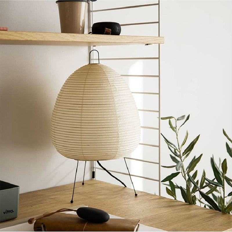 Japanese Rice Paper Lamp featuring Ovoid Shade and Ribbed Texture