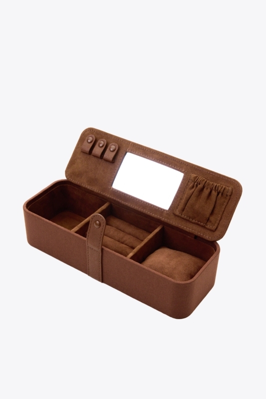 Jewelry Organizer Maple Brown Matte with Watch Pillow and Interior Mirror