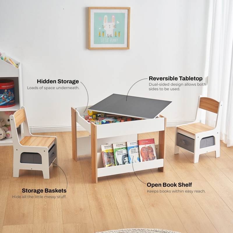 Kids Activity Set with Integrated Bookshelf and Reversible Top